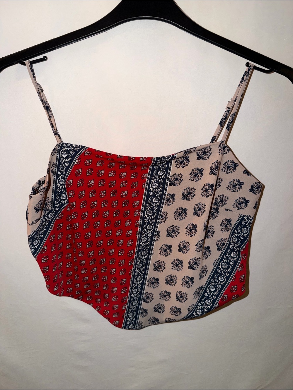 Bandana-Print Red & Cream Crop Cami with Navy Accents